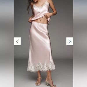 NWT🌷Reformation Carolina Lace-Hem Silk Midi Skirt in Cherry Blossom Pink